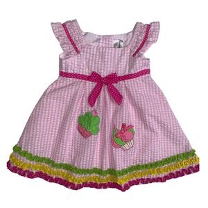 Rare Editions Pink Gingham Seersucker Cupcake Ruffle Dress 24M Toddler Girls